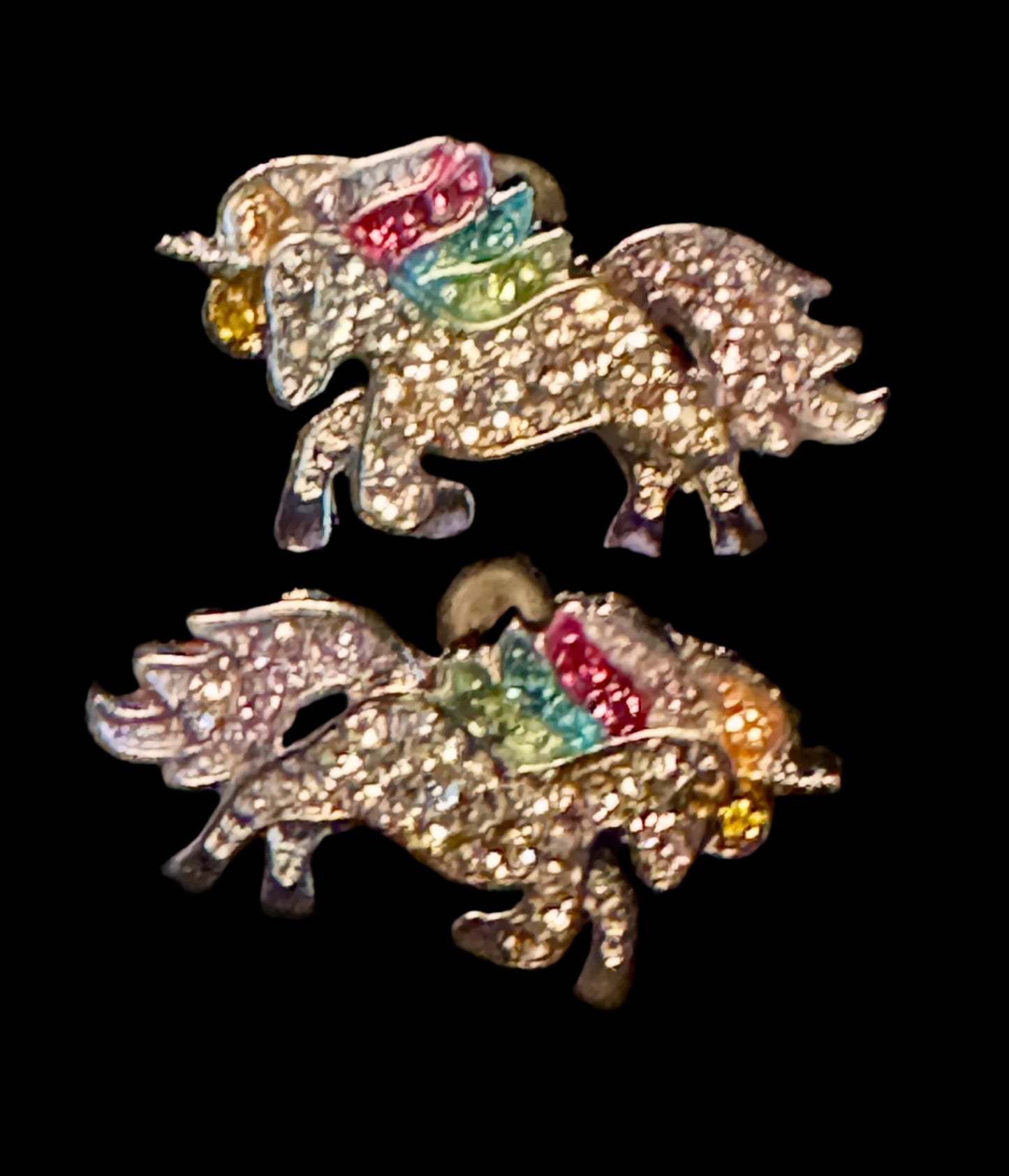 Pink Crystal & Silvertone Unicorn Stud Earrings