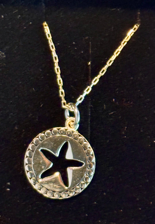 Sterling Silver Star in Circle Pendant Necklace