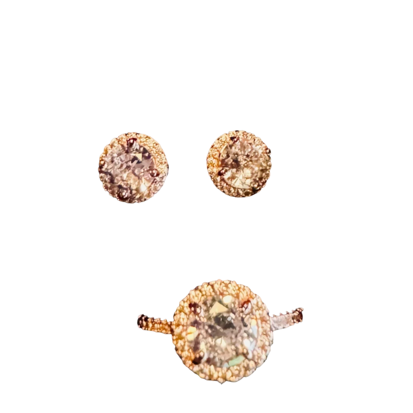 Cubic Zirconia & Rose Gold-Plated Stud Earrings & Ring Size 6