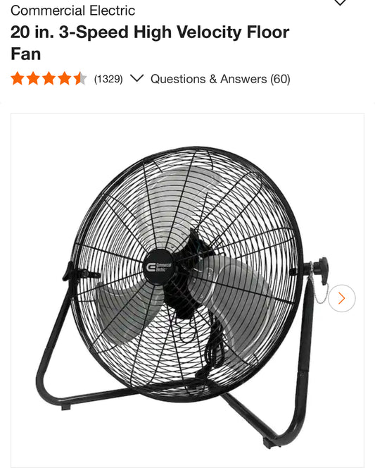 Commercial Electric 20 in. 3-Speed High Velocity Floor Fan