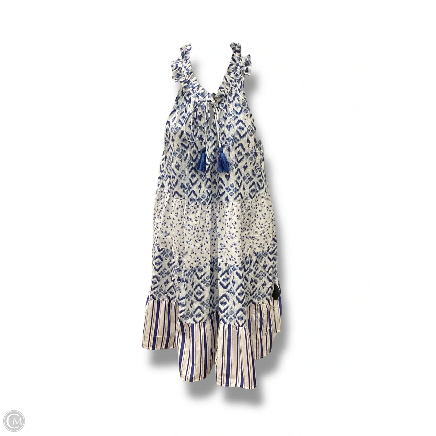 Dress Casual Midi By Mudpie In Blue & White, Size: L