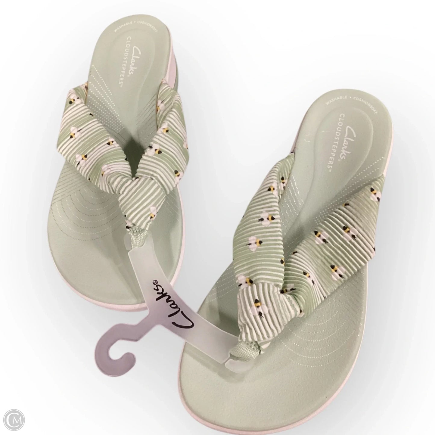 Sandals Heels Wedge By Clarks In Green & White, Size: 8