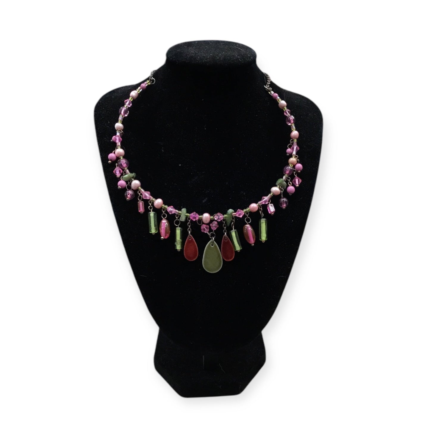 Necklace Choker & Collar In Green & Pink, Size:0