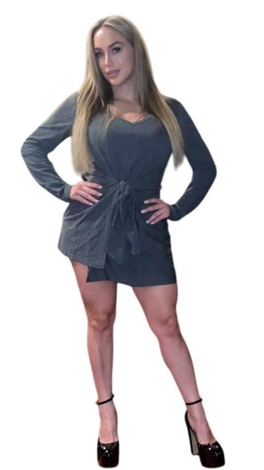Socialite Tie Waist Dress, Size - Large - Grey - New with Tags