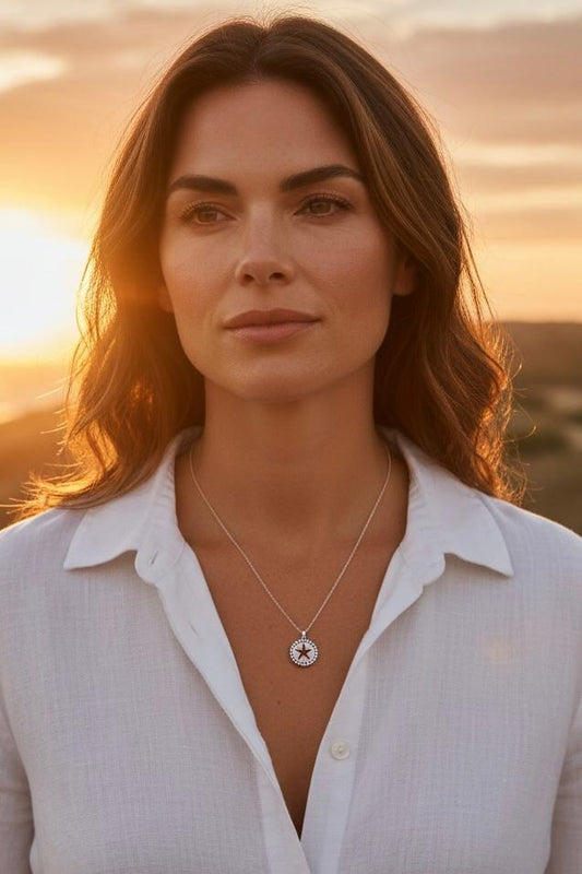 Sterling Silver Star in Circle Pendant Necklace