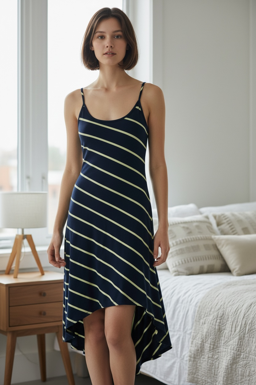 Striped Sleeveless High Low Hem Dress