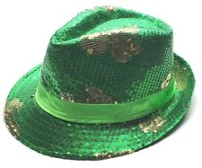 Sequined Green And Gold Sparkly Shamrock Fedora Hat One Size - New - St Patrick