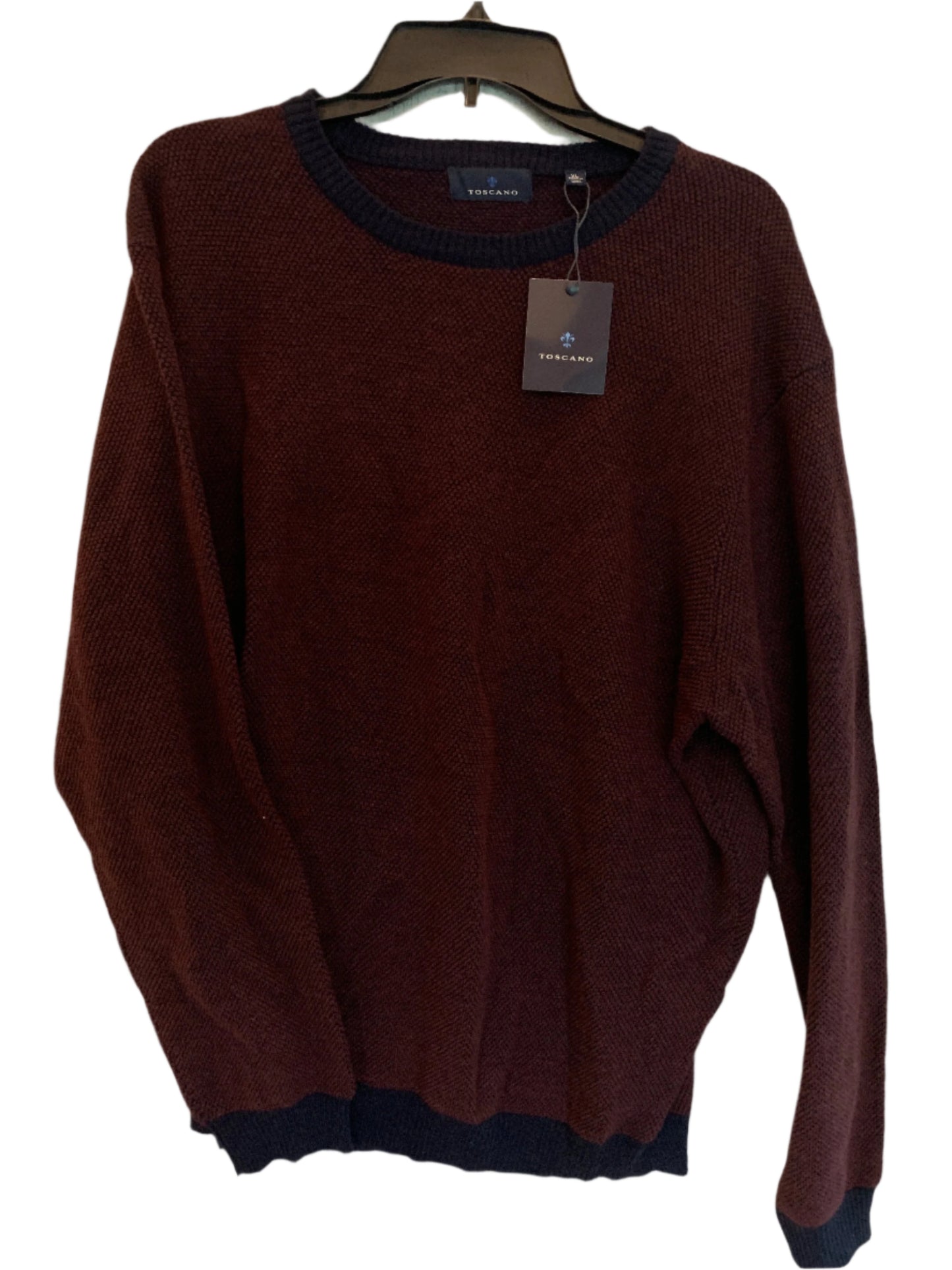 New - Men's Toscano Mock Neck Quarter Zip Diagonal Sweater - Burgundy - XL- Designer