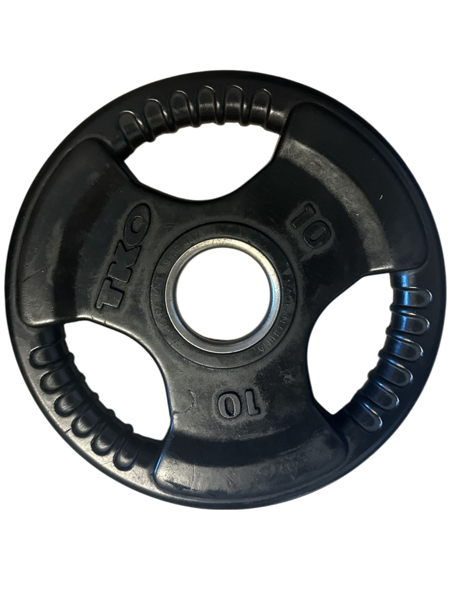 TKO OLYMPIC 10LB RUBBER TRI-GRIP PLATE, MATTE FINISH - Used