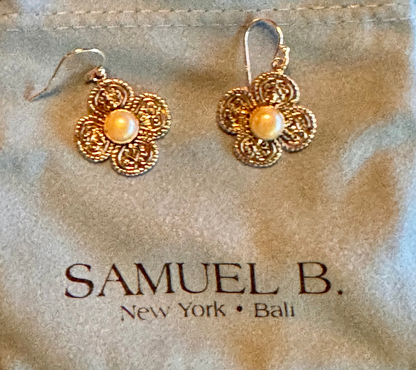 Pearl & Two-Tone Sterling Silver Flower Drop Earrings