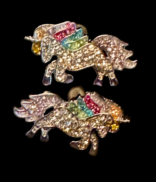 Pink Crystal & Silvertone Unicorn Stud Earrings