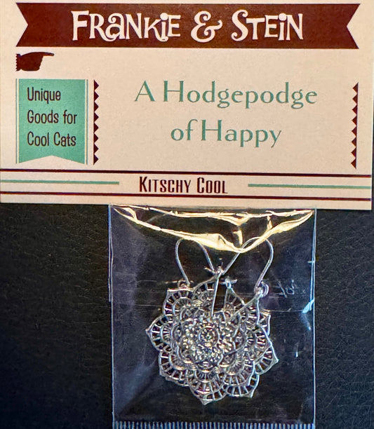 Silvertone Floral Hoop Earrings