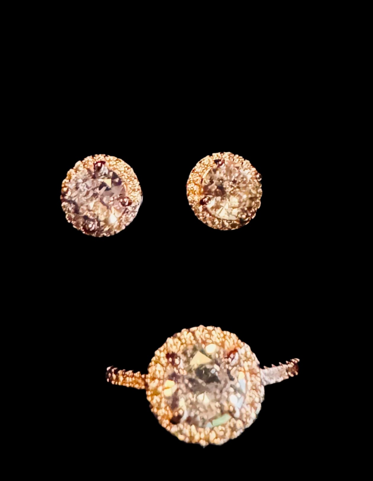 Cubic Zirconia & Rose Gold-Plated Stud Earrings & Ring Size 5