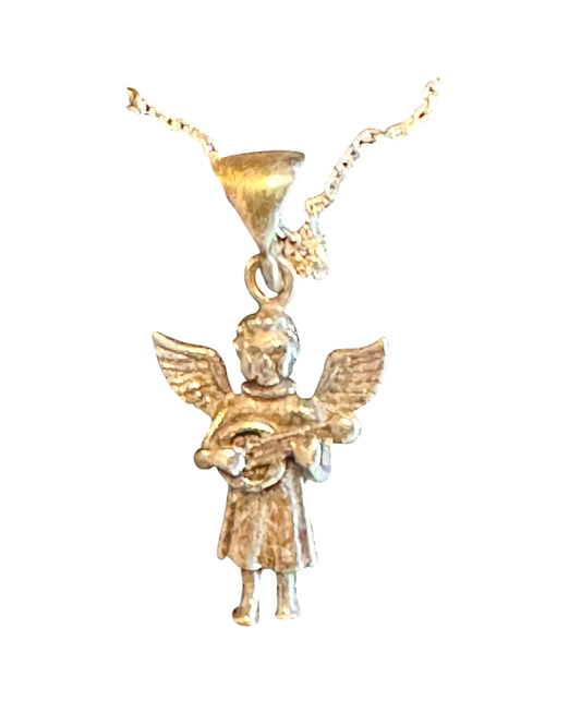 Sterling Silver Angel & Banjo Pendant Necklace