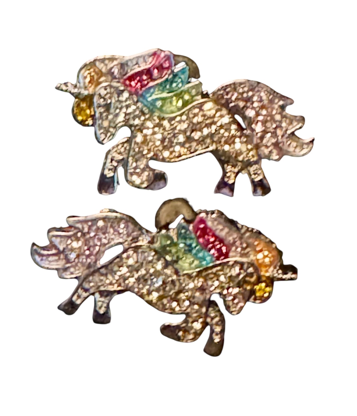 Pink Crystal & Silvertone Unicorn Stud Earrings