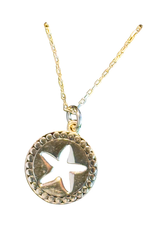 Sterling Silver Star in Circle Pendant Necklace