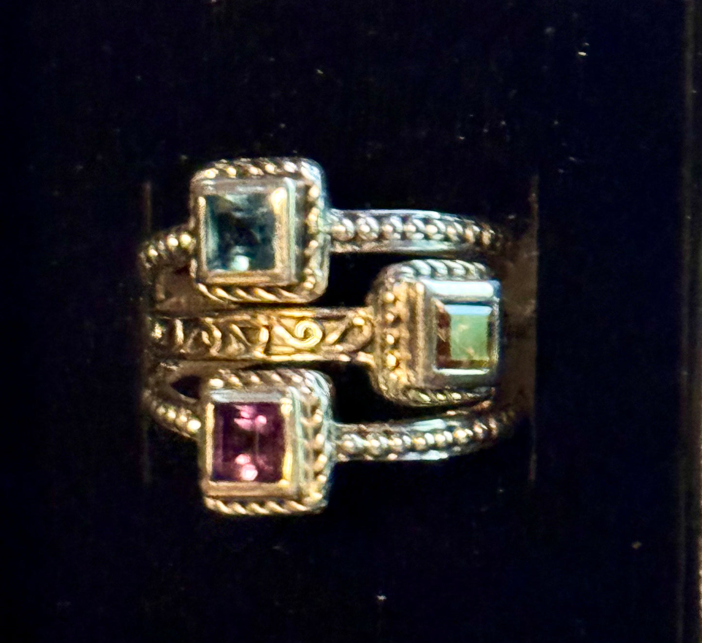 Gemstone & Sterling Silver Tri-Layer Ring