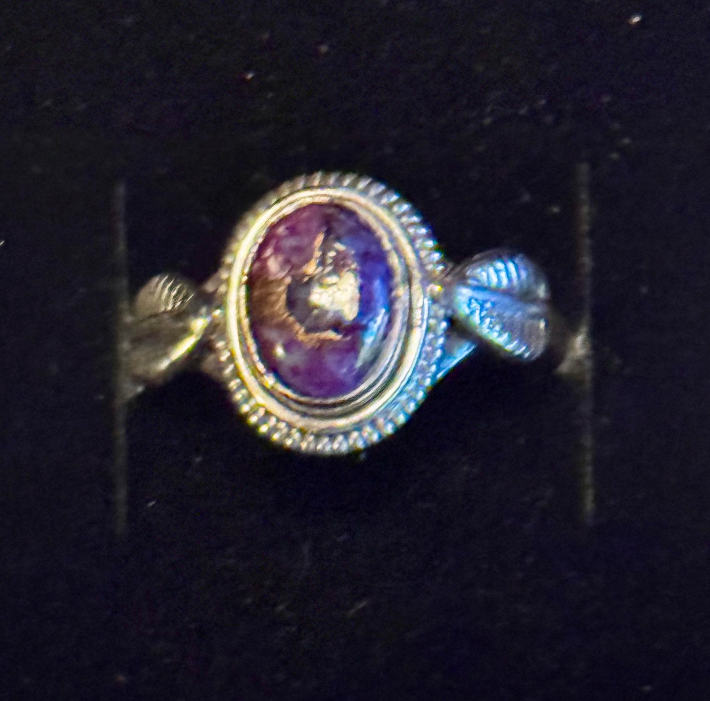 Purple Copper Turquoise & Sterling Silver Leaf Ring