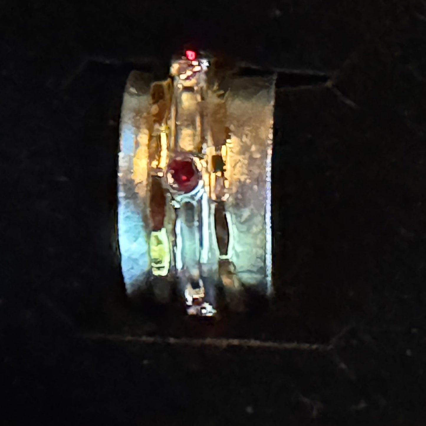 Synthetic Garnet & Two-Tone Band Spinner Ring - 7