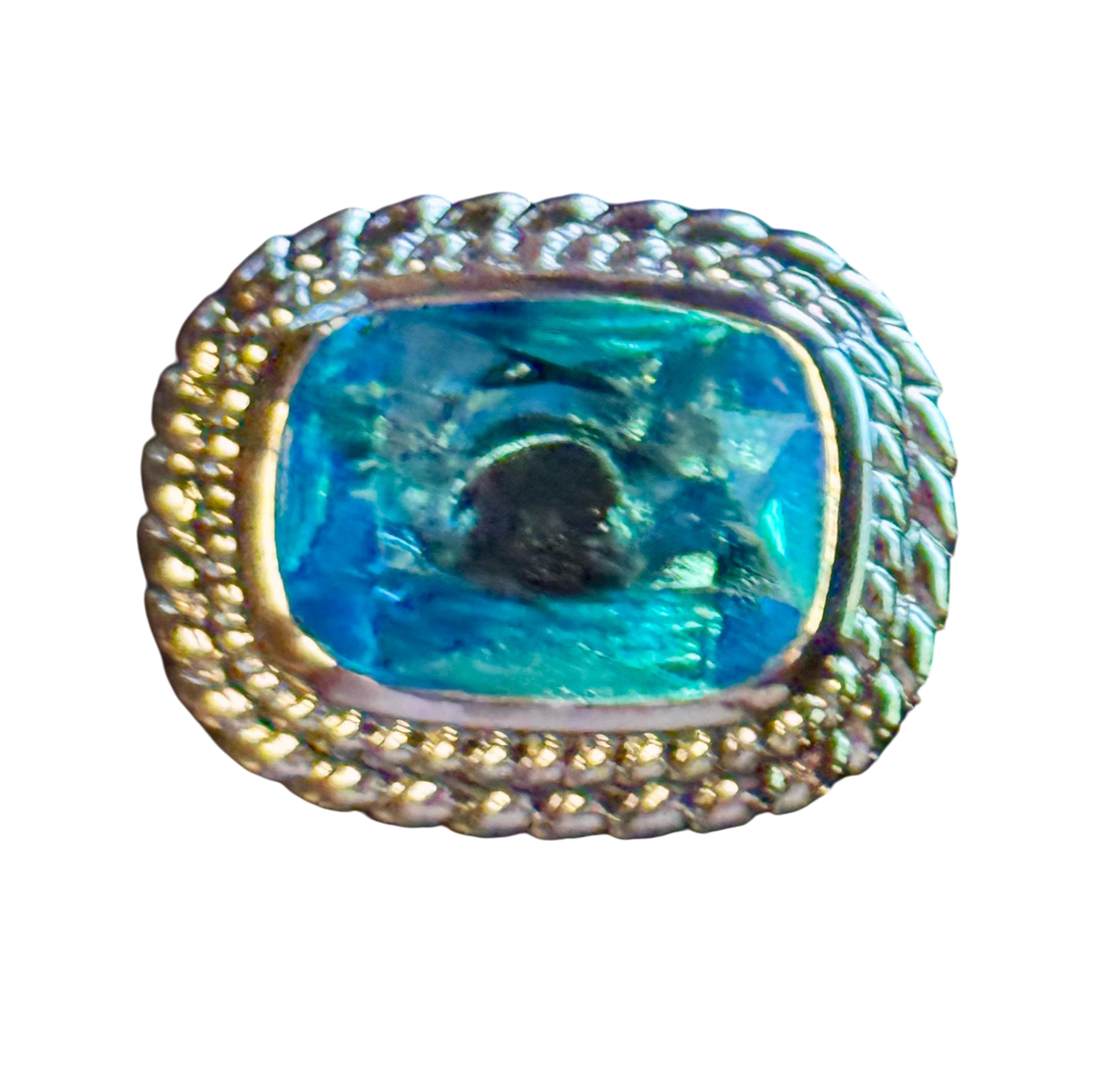 Blue Crystal & Silvertone Cushion-Cut Ring