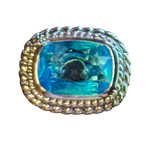 Blue Crystal & Silvertone Cushion-Cut Ring