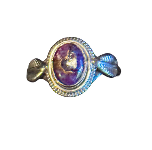 Purple Copper Turquoise & Sterling Silver Leaf Ring
