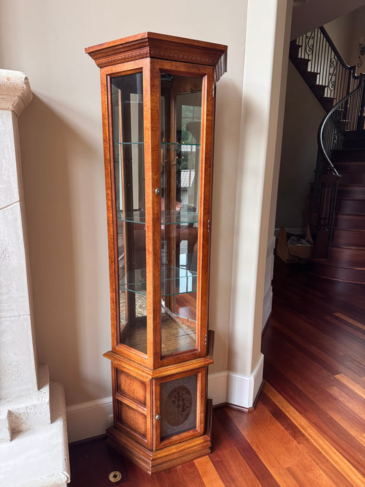 Elegant Lighted Corner Curio Cabinet – Solid Wood & Glass Display