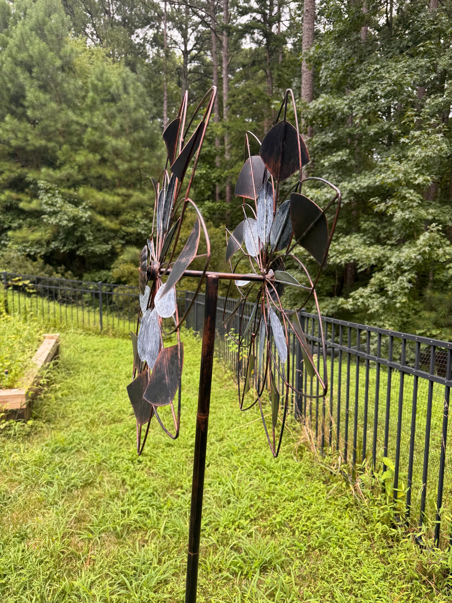 Goldtone & Teal Verdigris Petals Wind Spinner - New