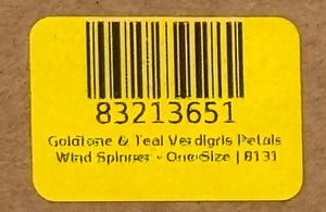 Goldtone & Teal Verdigris Petals Wind Spinner - New