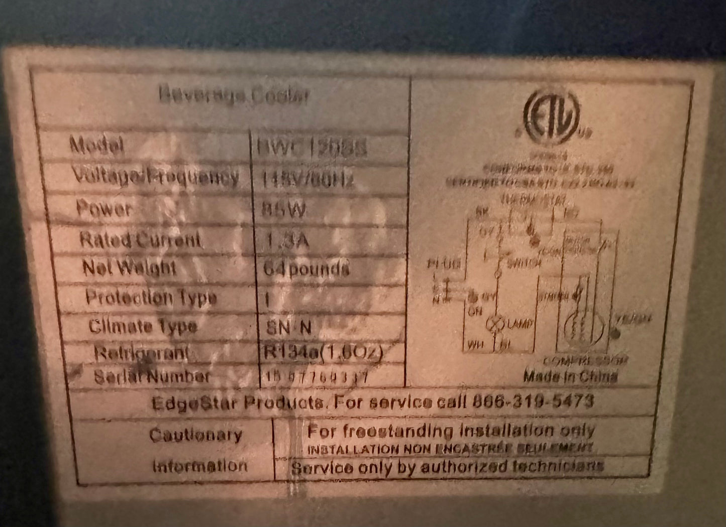 EdgeStar BWC120SS Beverage Cooler - Used