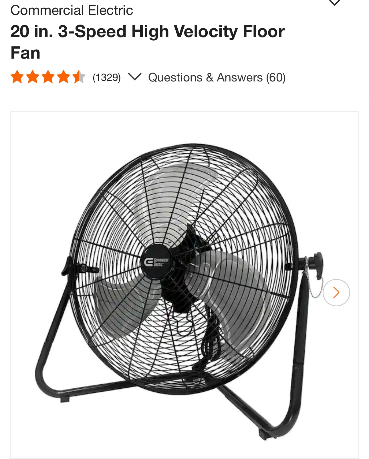 Commercial Electric 20 in. 3-Speed High Velocity Floor Fan