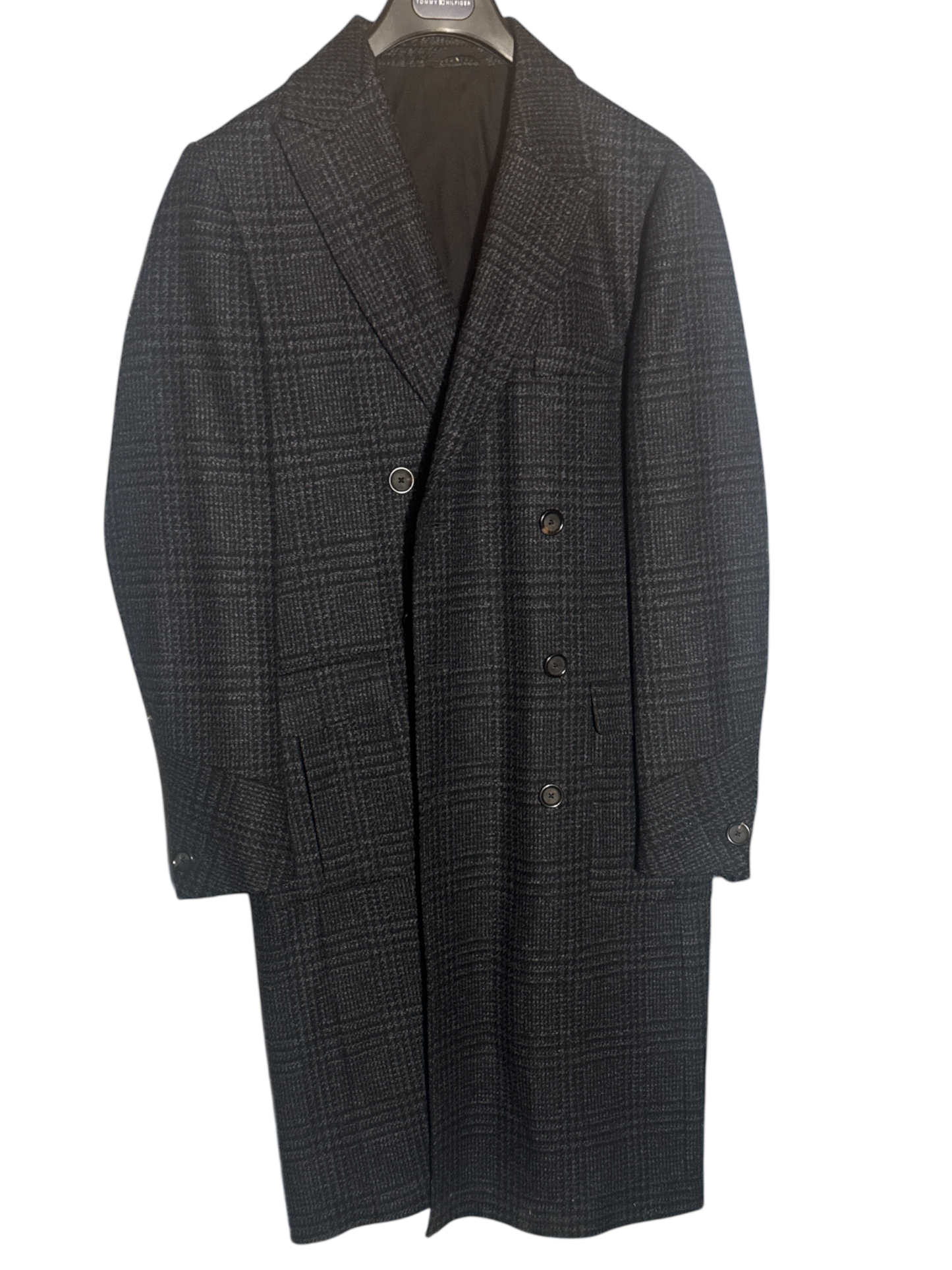 Oliver Spencer Slim Fit Plaid Double Breasted Wool Topcoat, Size 38 - Blue