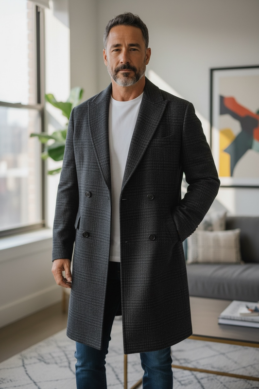 Oliver Spencer Slim Fit Plaid Double Breasted Wool Topcoat, Size 38 - Blue