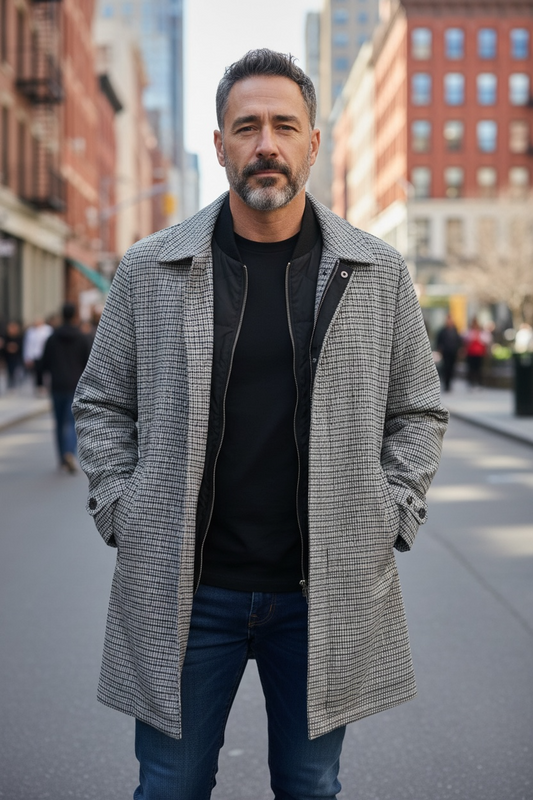 Men's Rag & Bone Reversible Coat - Black Herringbone L- Designer