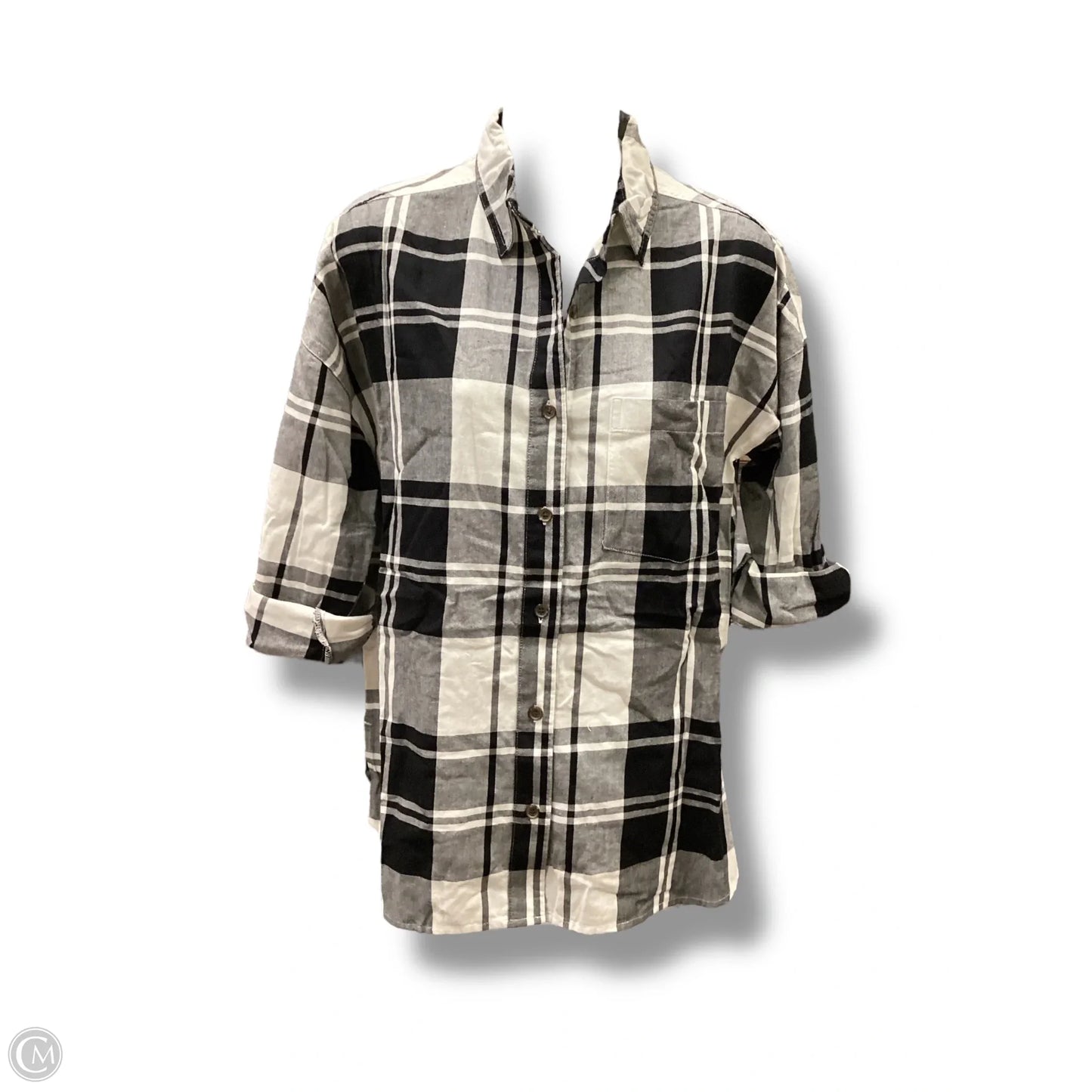 Top Long Sleeve By Old Navy In Plaid Pattern, Size: Mp