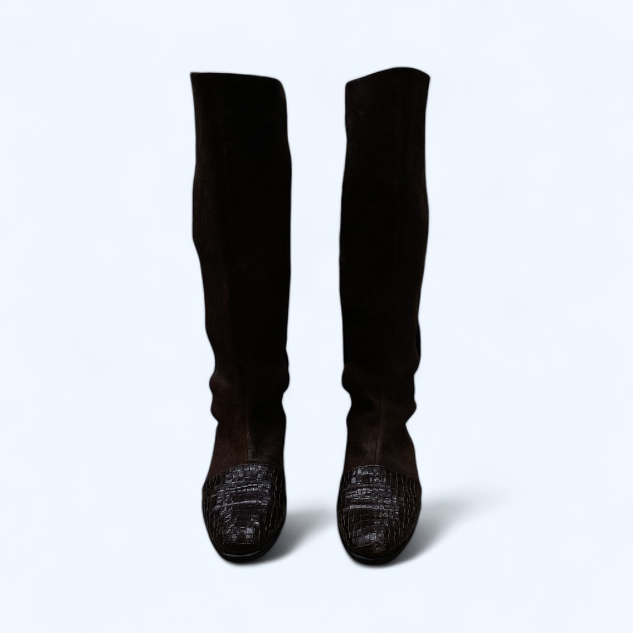 Boots Mid-calf Flats  In Snakeskin Print, Size: 6