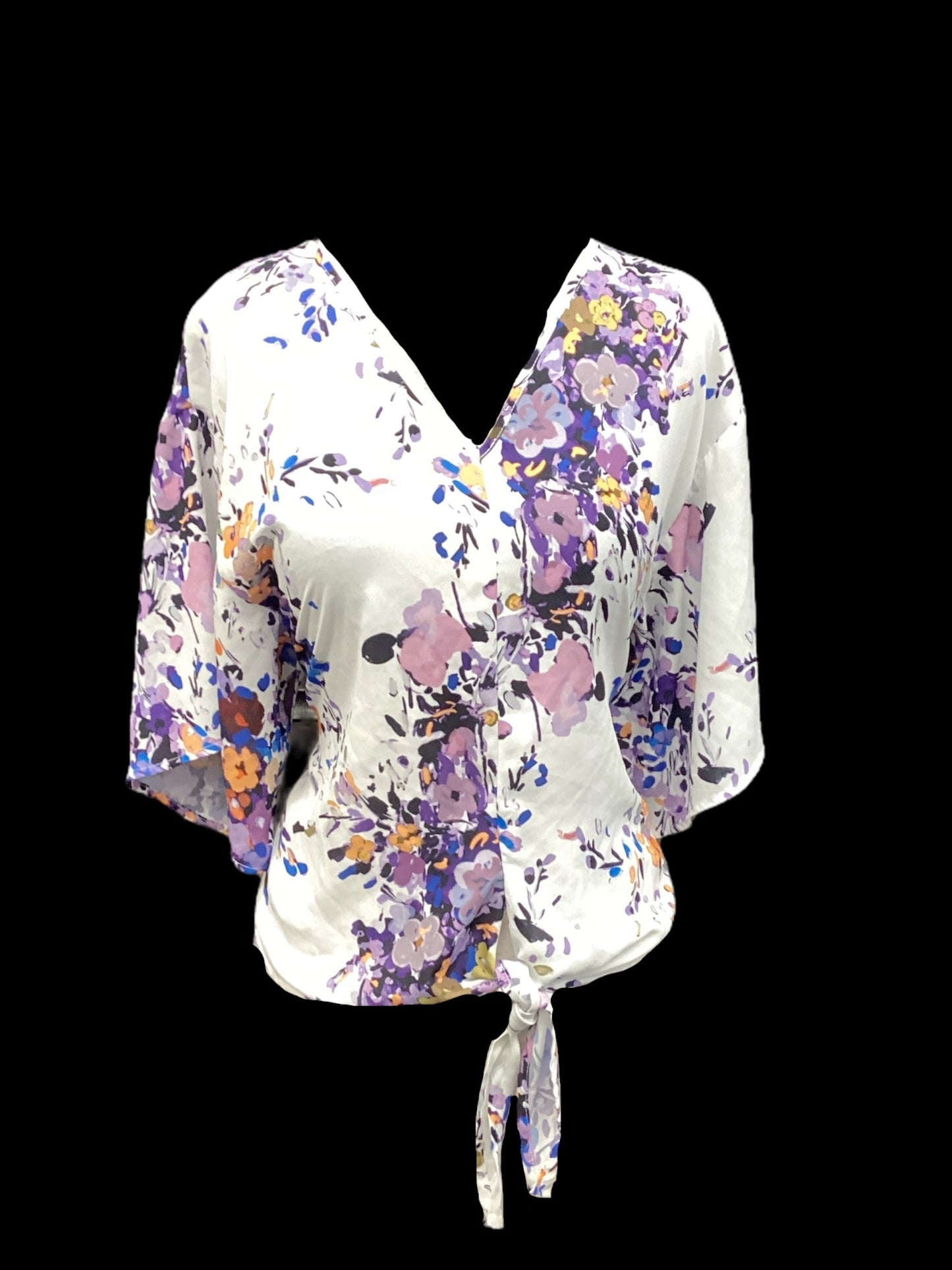 Floral Print Top Short Sleeve , Size S