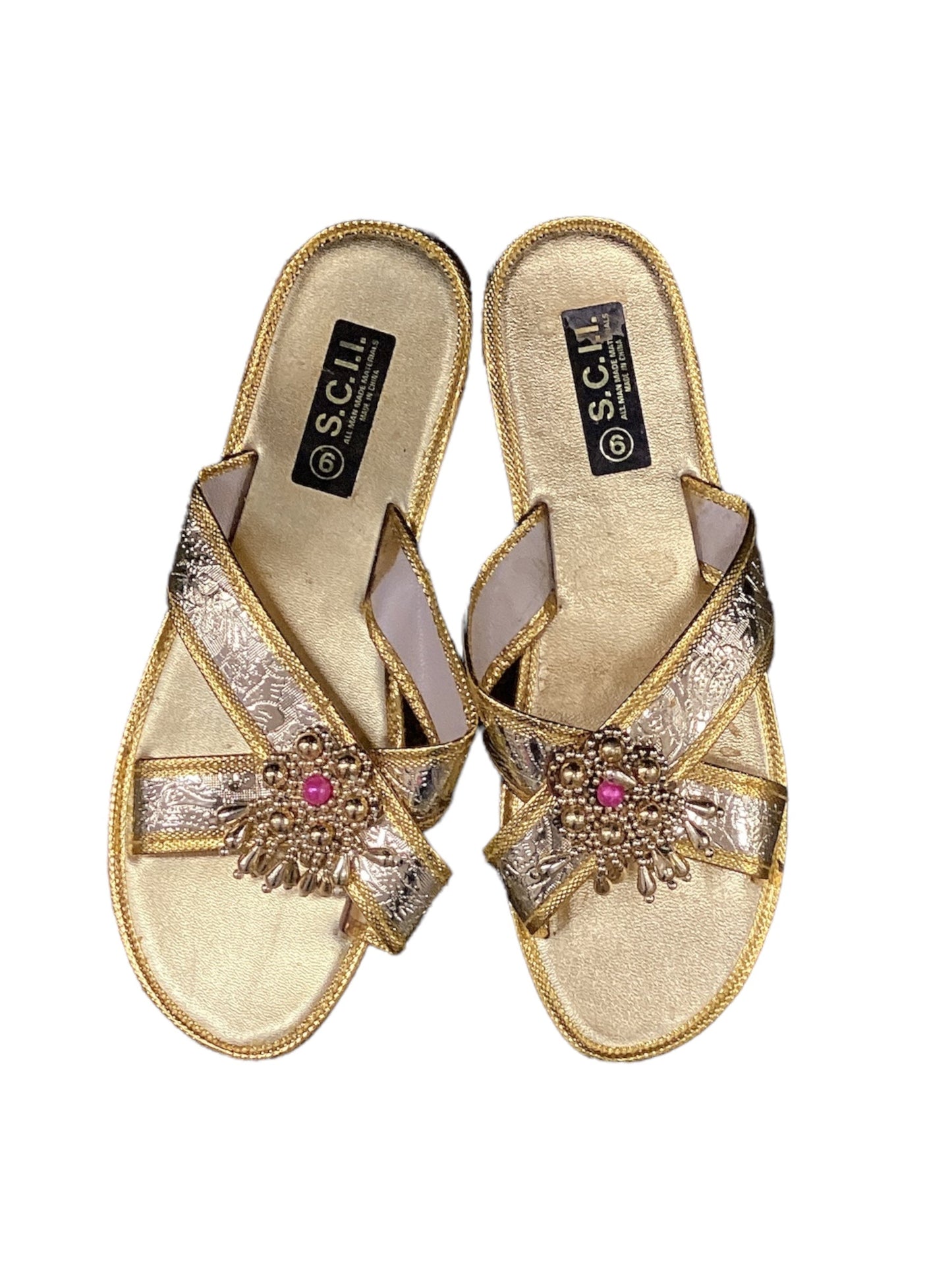 Gold Sandals Flats , Size 6