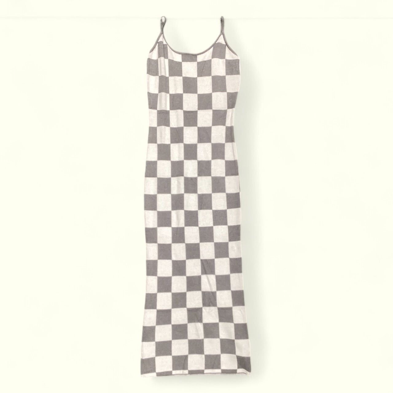 Dress Casual Maxi  In Checkered Pattern, Size: S