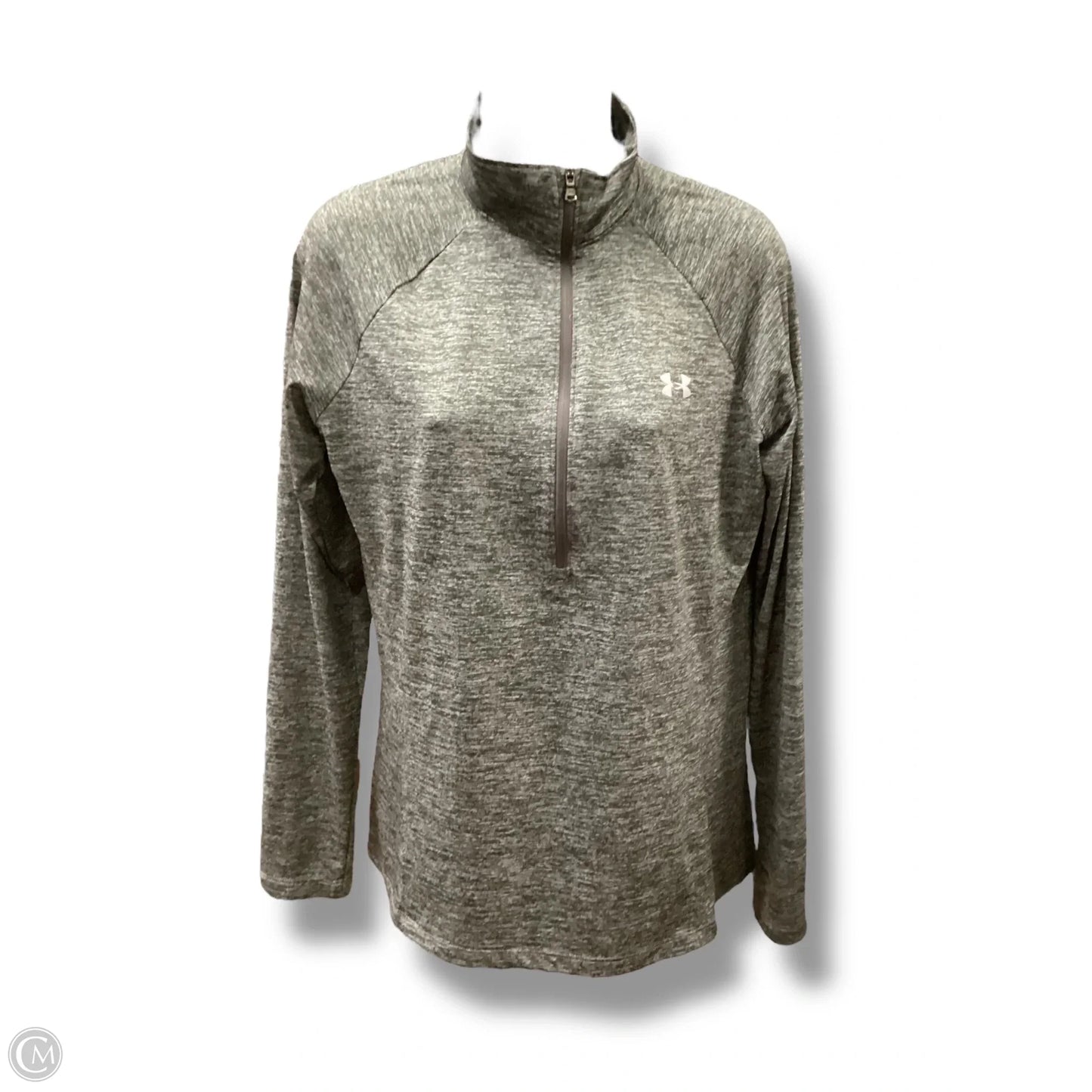 Athletic Top Long Sleeve Collar By Under Armour In Grey, Size: M