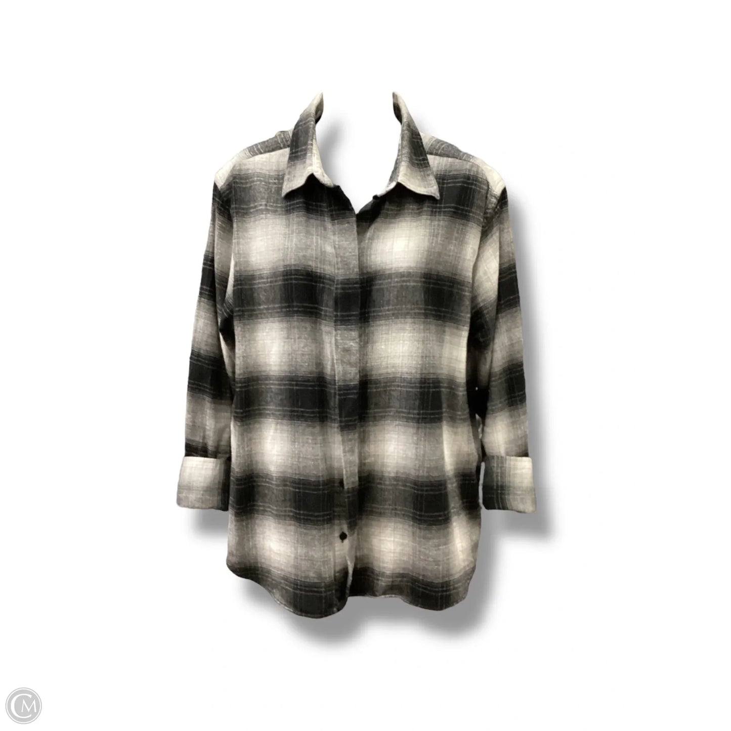 Top Long Sleeve By Banana Republic In Black & White, Size: L