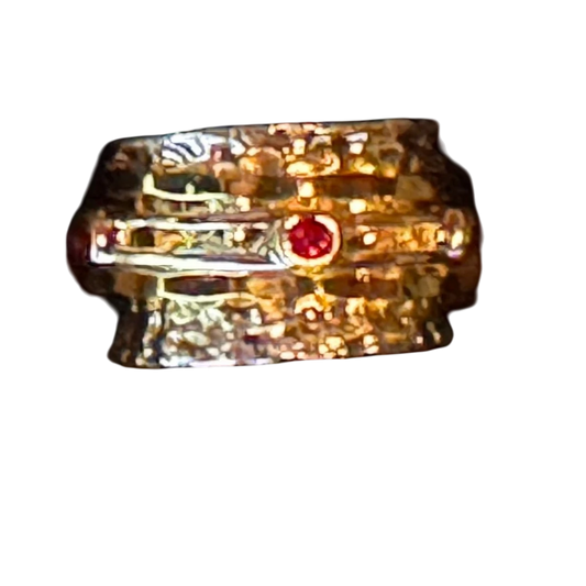 Synthetic Garnet & Two-Tone Band Spinner Ring