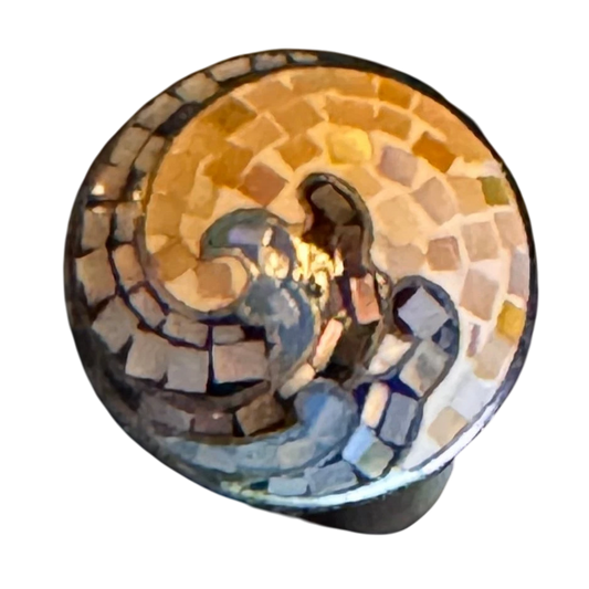 Sterling Silver & Mother-of-Pearl Mosaic Inlay Wave Ring