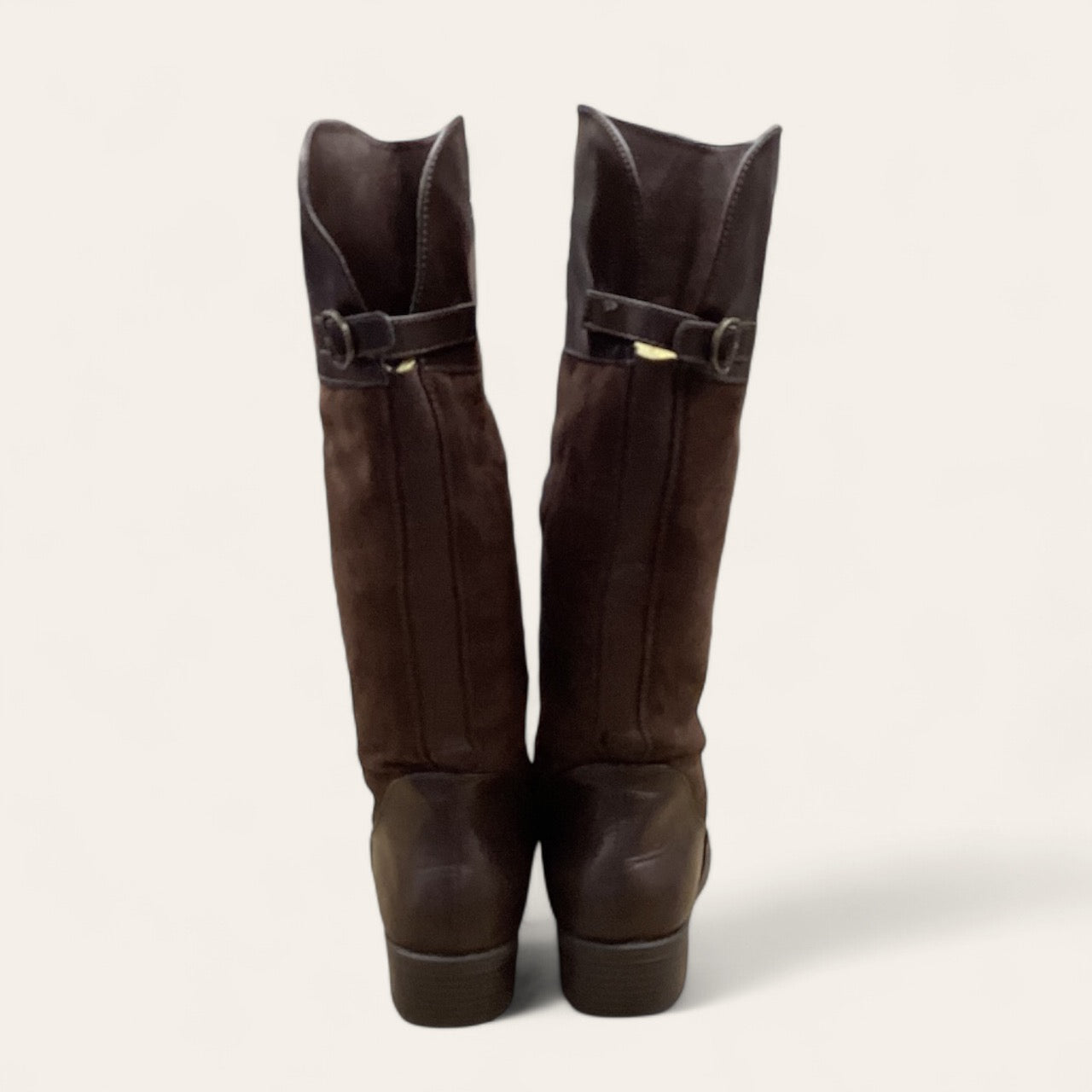 Boots Mid-calf Heels In Brown, Size: 10