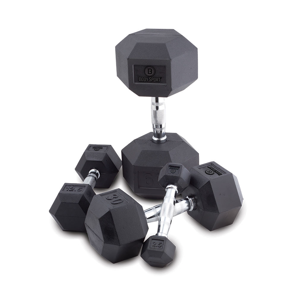 RUBBER ENCASED HEX DUMBBELL, 30 LBS.