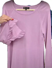 Load image into Gallery viewer, Diane Gilman Quad-blend Crinkle Ruffle Sleeve Sweater - Rose - XL
