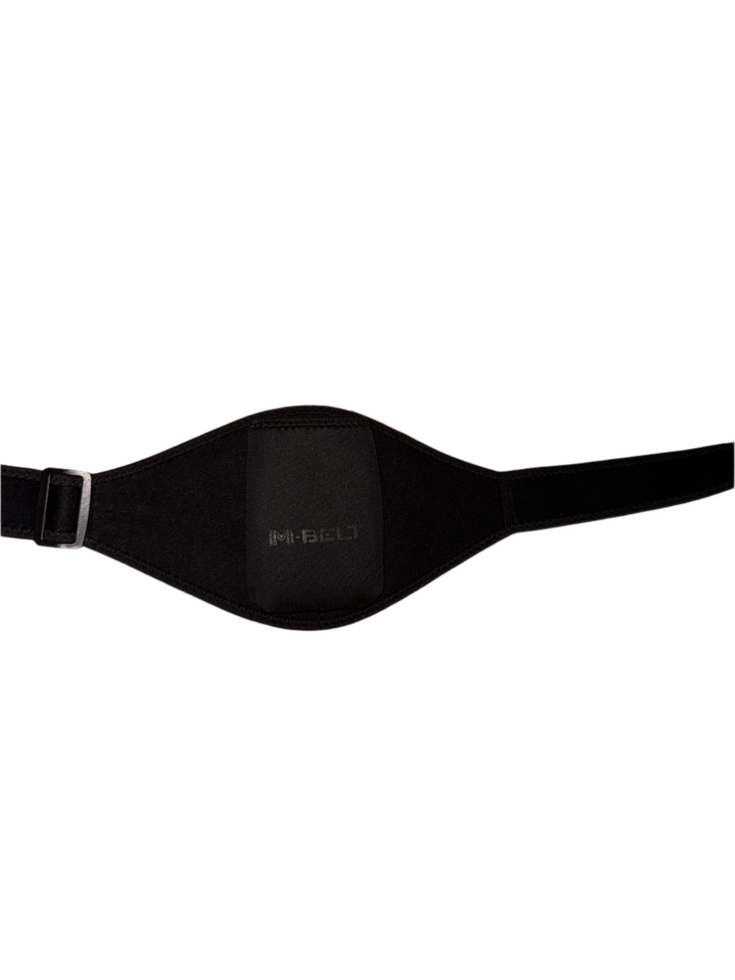 Black waist bag on a beige textured surface