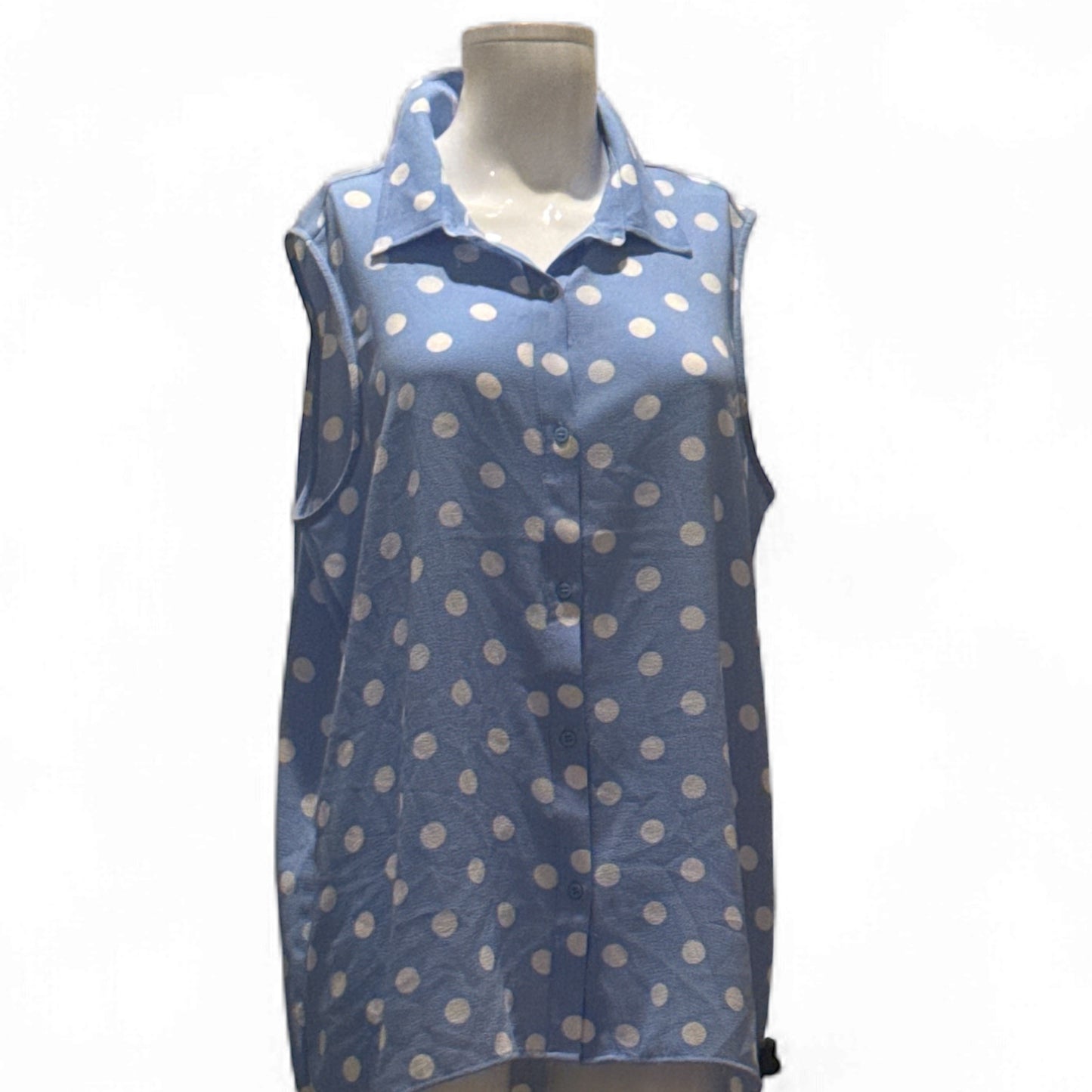 Top Sleeveless By Grace In Blue & White, Size: L