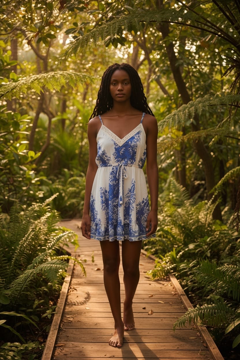 Dress Casual Midi  In Blue & White, Size:L