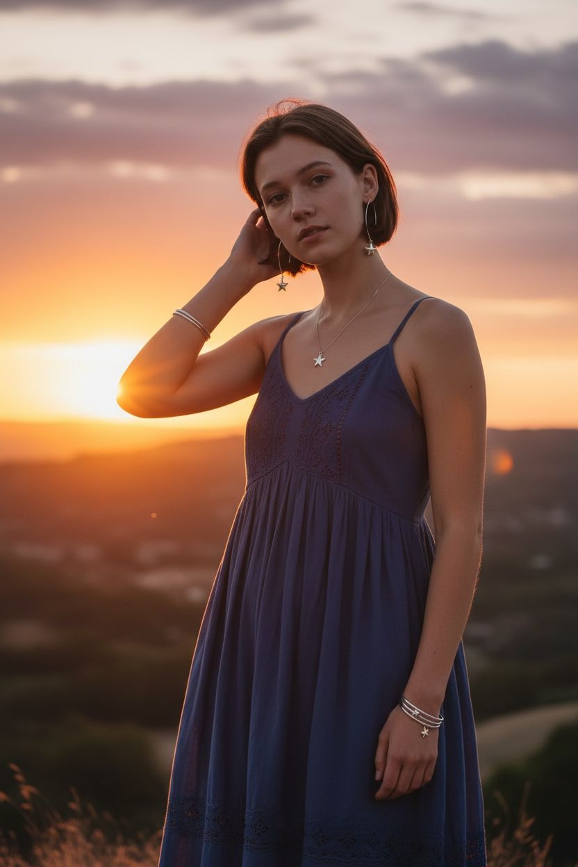 Sterling Silver Star Drop Earrings